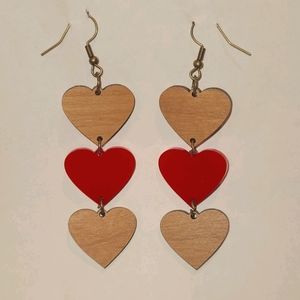 Wood & Acrylic Heart Earrings